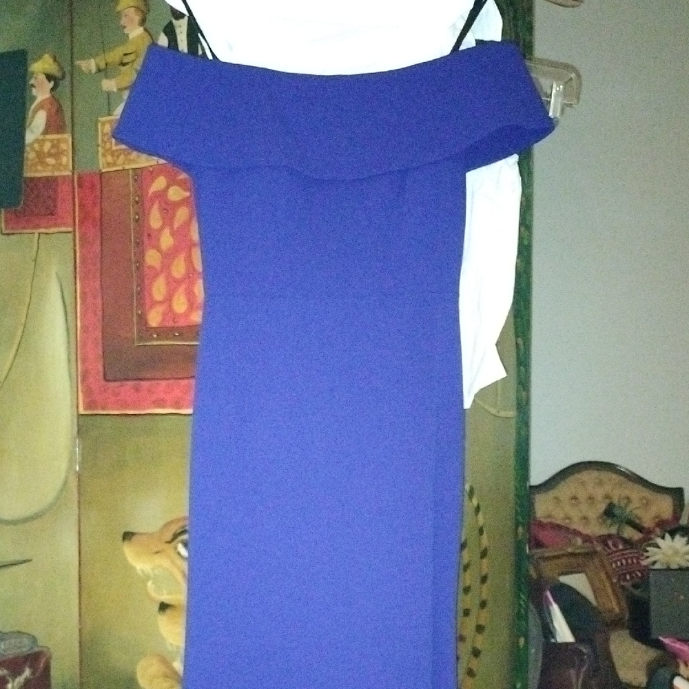 Agua by Agua Bendita Off-Shoulder Long Blue Sophisticated Dress